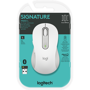 Logitech Signature M650 L, vaikne, valge - Juhtmevaba optiline hiir