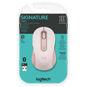 Logitech Signature M650, vaikne, roosa - Juhtmevaba optiline hiir