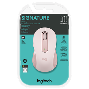 Logitech Signature M650, vaikne, roosa - Juhtmevaba optiline hiir