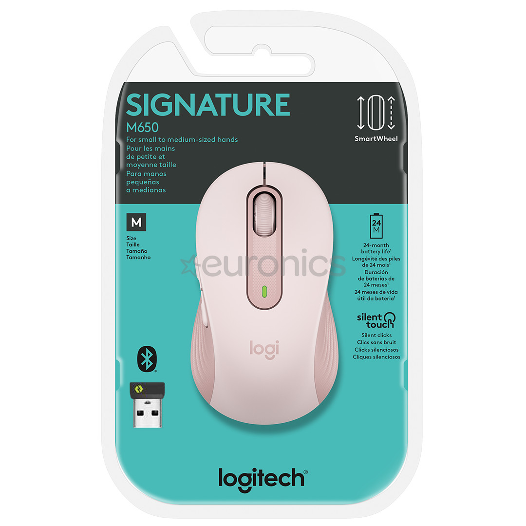 Logitech Signature M650, vaikne, roosa - Juhtmevaba optiline hiir