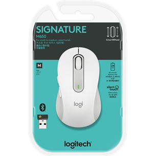 Logitech Signature M650, vaikne, valge - Juhtmevaba optiline hiir