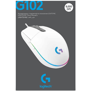 Logitech G102 LightSync, valge - Juhtmega optiline hiir