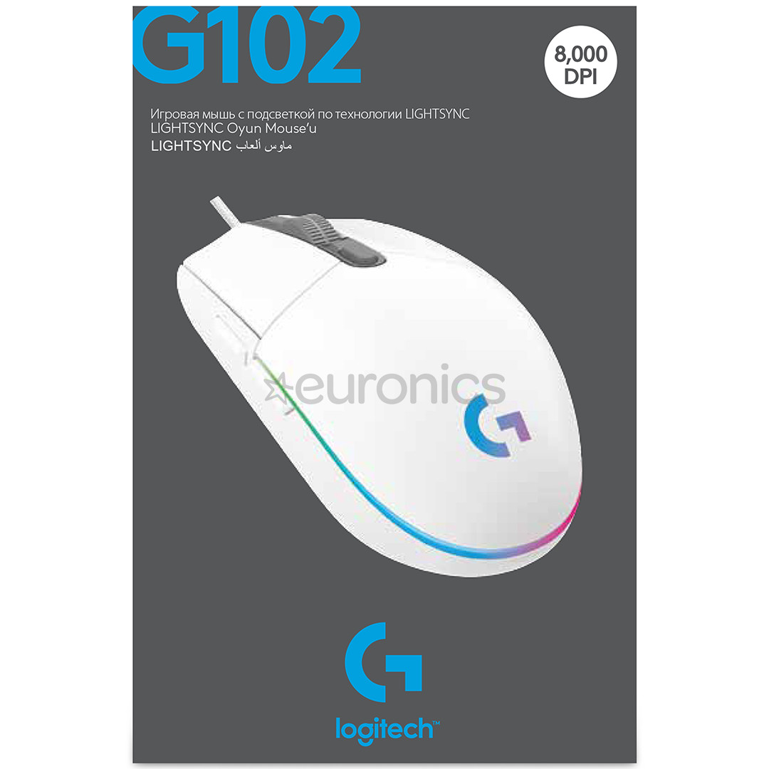 Logitech G102 LightSync, valge - Juhtmega optiline hiir