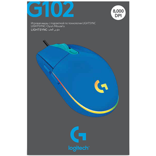 Logitech G102 LightSync, sinine - Juhtmega optiline hiir