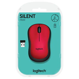 Logitech M220 Silent, vaikne, punane - Juhtmevaba optiline hiir