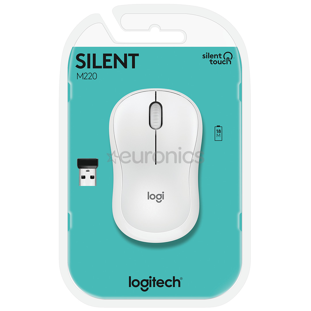 Logitech M220 Silent, vaikne, valge - Juhtmevaba optiline hiir