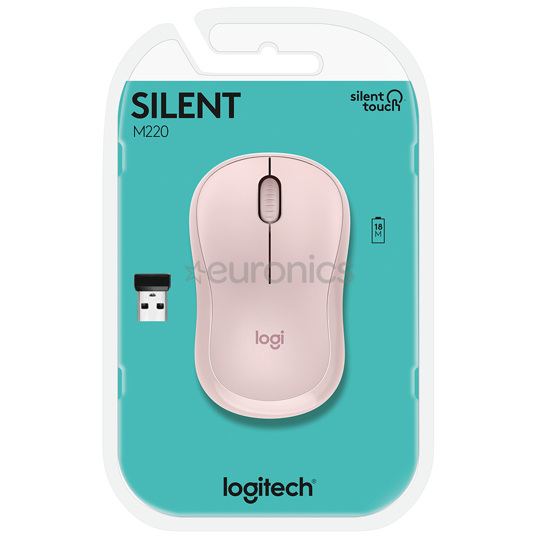 Logitech M220 Silent, тихая работа, розовый - Беспроводная оптическая мышь