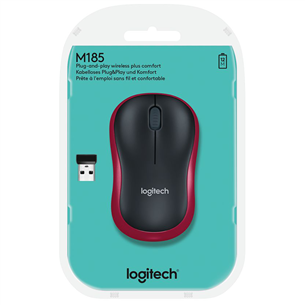 Logitech M185, hall/punane - Juhtmevaba optiline hiir