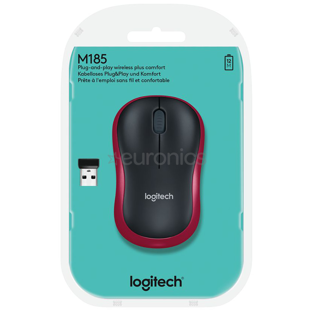 Logitech M185, hall/punane - Juhtmevaba optiline hiir