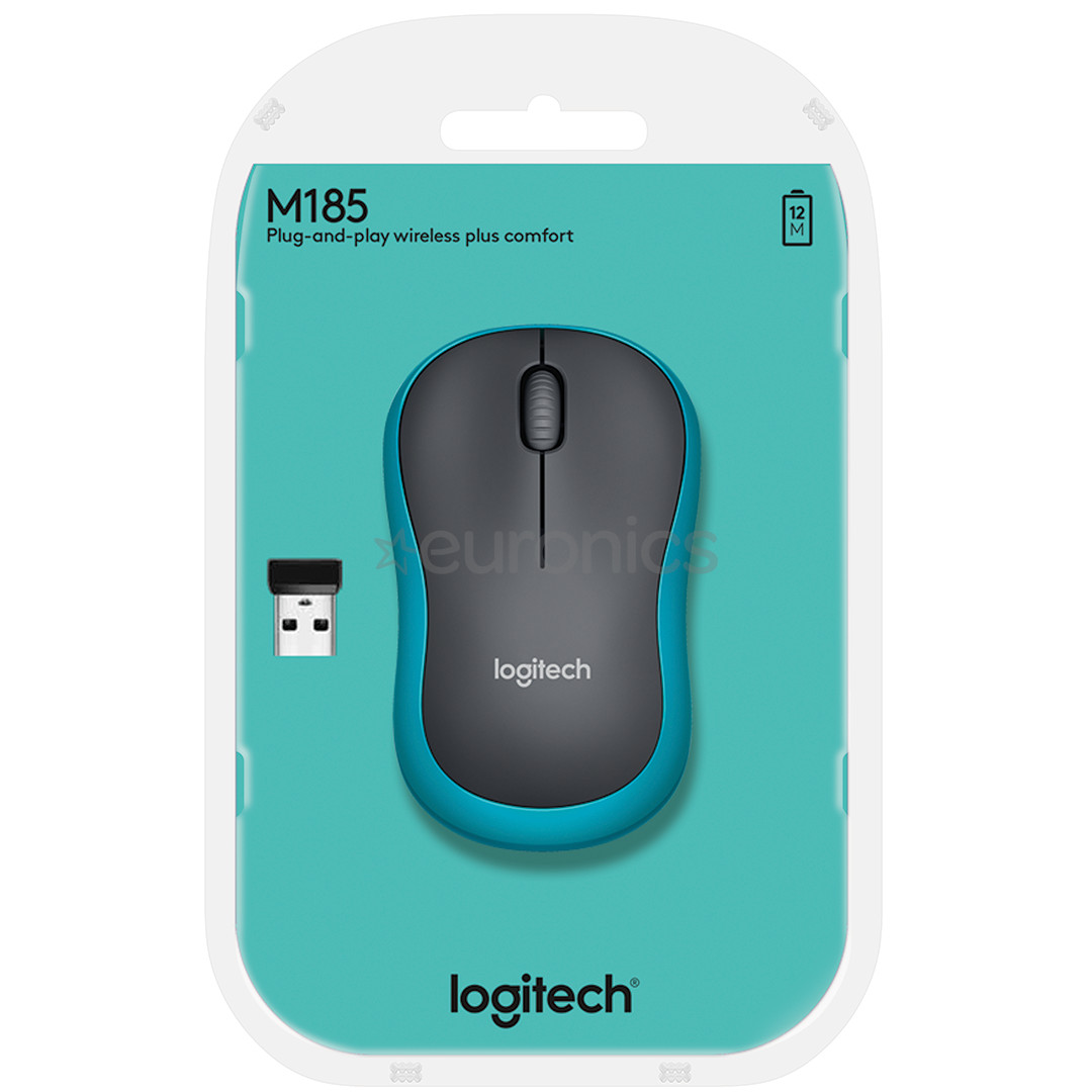 Logitech M185, серый/синий - Беспроводная оптическая мышь