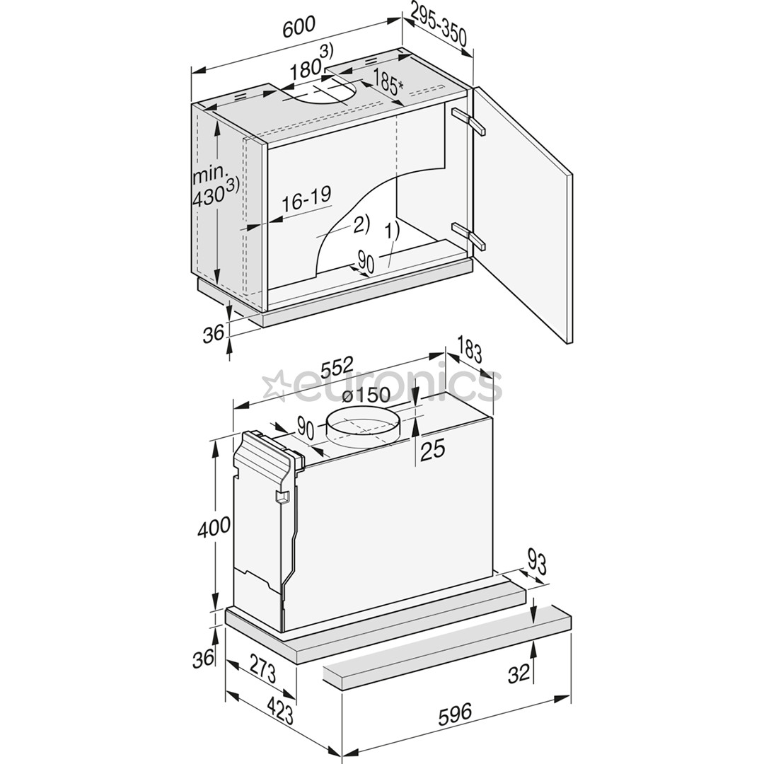 Miele, 555 m³/h, laius 59.6 cm, roostevaba teras - Integreeritav õhupuhasti