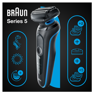 Braun Series 5 AutoSense Wet & Dry, черный/синий - Бритва + триммер для бороды и тела