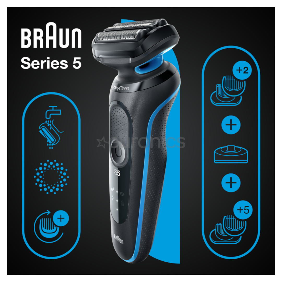 Braun Series 5 AutoSense Wet & Dry, черный/синий - Бритва + триммер для бороды и тела