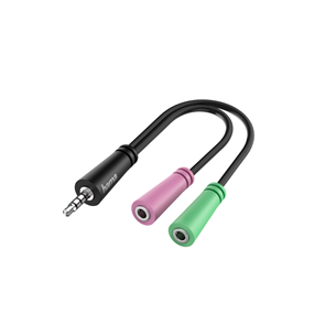 Hama Audio Adapter, 4-pin, 3,5 mm plug - 2x 3,5 mm jack; black - Cable 00200352