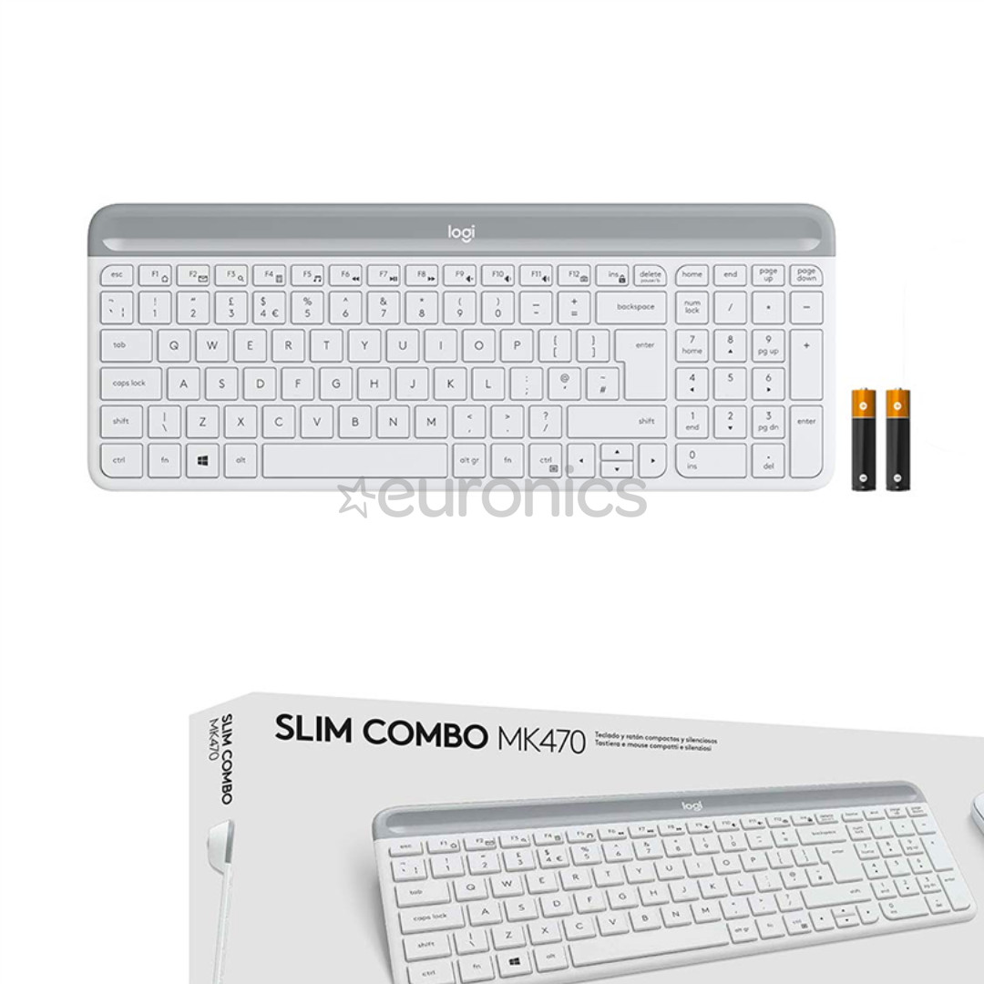 Logitech Slim Combo MK470, US, valge - Juhtmevaba klaviatuur + hiir