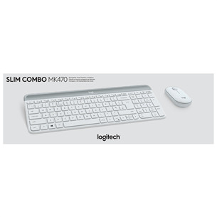 Logitech Slim Combo MK470, US, valge - Juhtmevaba klaviatuur + hiir