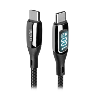 SBS USB-C - USB-C, 100 Вт, LED, 1 м, черный - Кабель