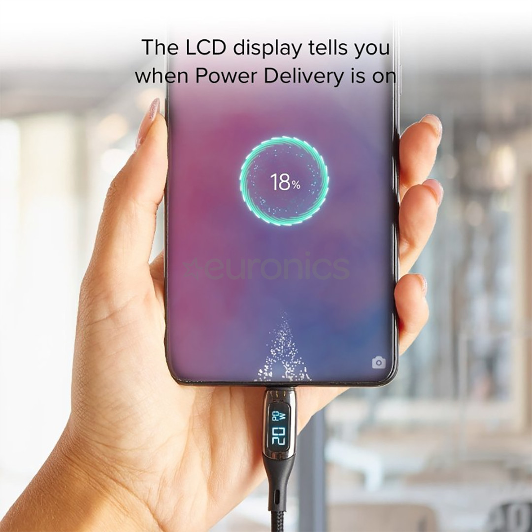 SBS USB-C - USB-C, 100 Вт, LED, 1 м, черный - Кабель