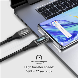 SBS USB-C - USB-C, 100 Вт, LED, 1 м, черный - Кабель