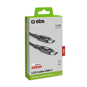 SBS USB-C - USB-C, 100 W, LED, 1 m, must - Kaabel