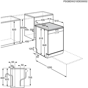 AEG 7000 Slim, 10 place settings, stainless steel - Free standing dishwasher