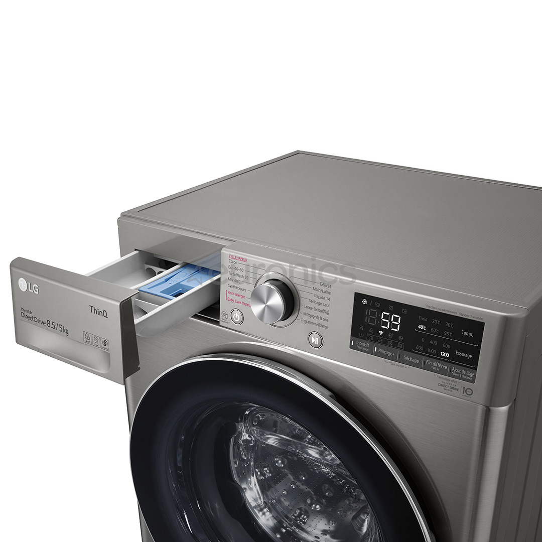 LG, Slim Steam, 8,5 kg / 5 kg, 1200 p/min, sügavus 47,5 cm, hõbedane - Eestlaetav Kuivatiga pesumasin
