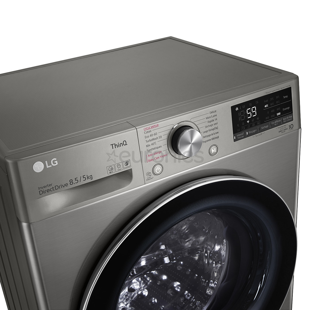 LG, Slim Steam, 8,5 kg / 5 kg, 1200 p/min, sügavus 47,5 cm, hõbedane - Eestlaetav Kuivatiga pesumasin