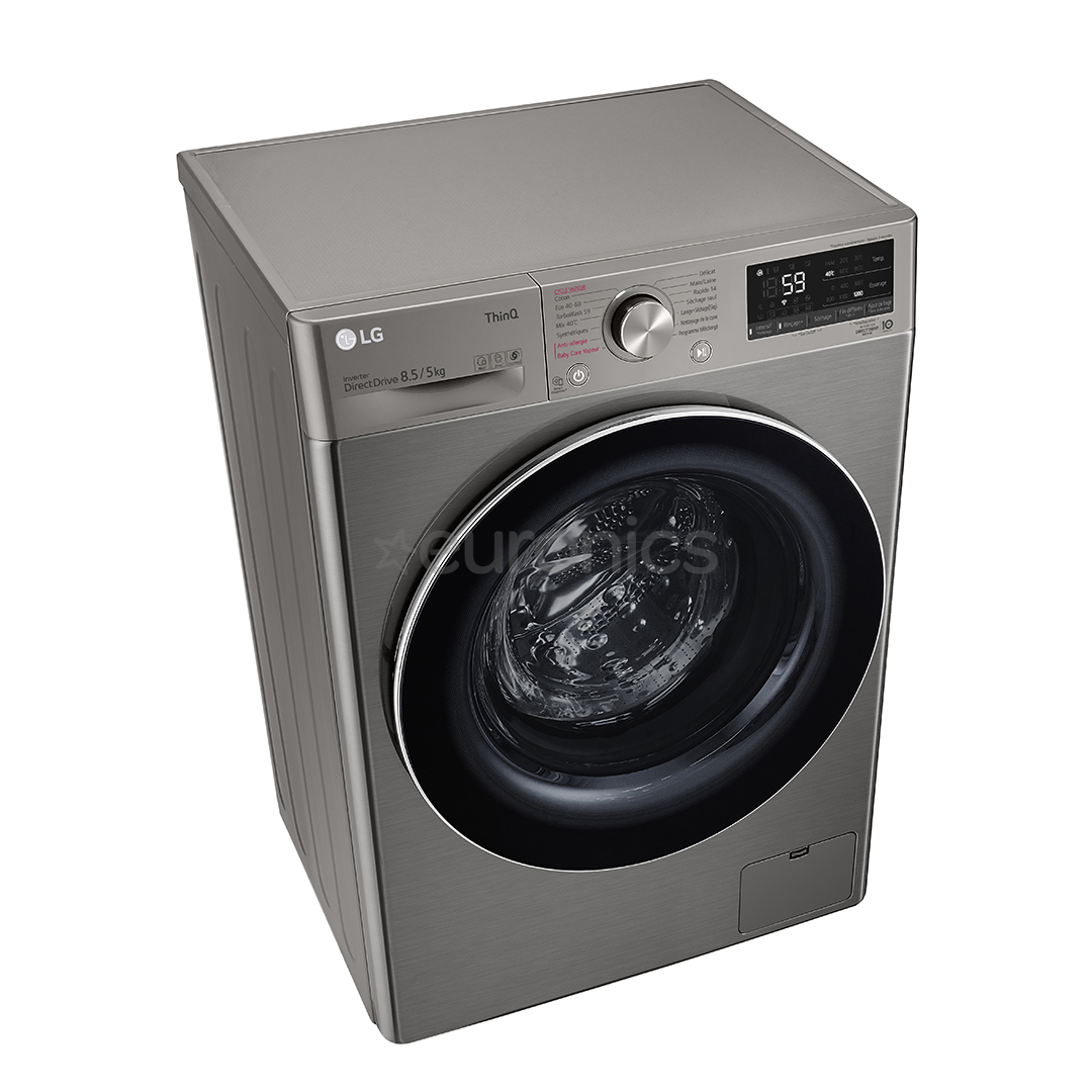 LG, Slim Steam, 8.5 kg / 5 kg, depth 47.5 cm, 1200 rpm, silver Washer