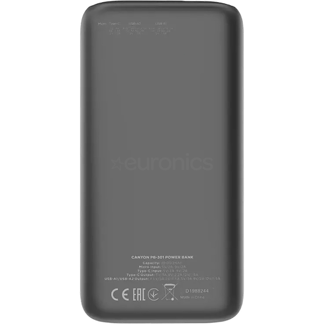 Canyon PB-301, 30 000 mAh, USB-A, USB-C, must - Akupank