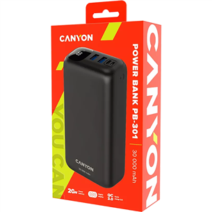 Canyon PB-301, 30 000 mAh, USB-A, USB-C, must - Akupank
