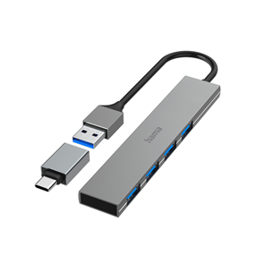 Hama USB Hub, 4x USB 3.2 Gen 1, USB-C adapter, gray - USB hub 00200141