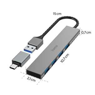 Hama USB Hub, 4x USB 3.2 Gen 1, USB-C adapter, hall - USB jagaja