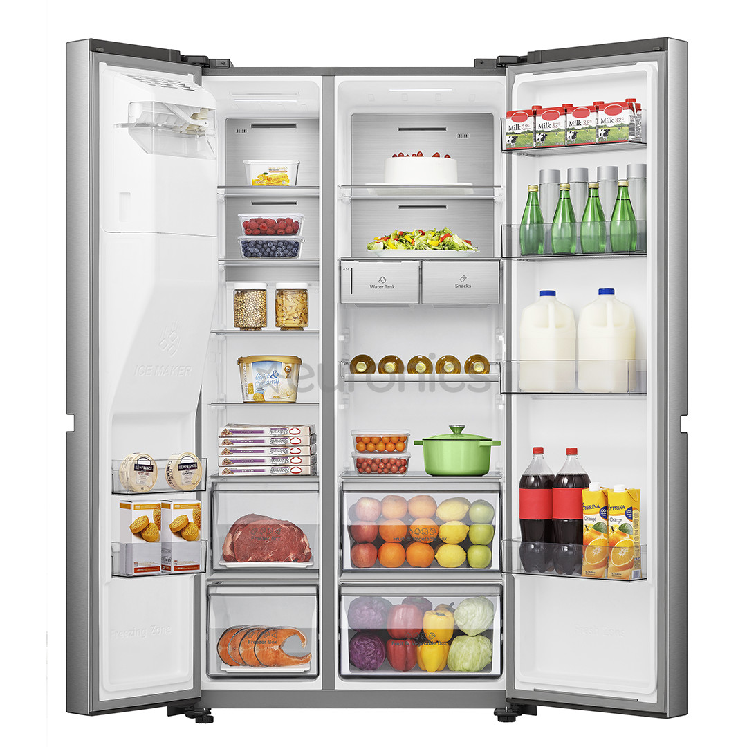 Hisense, No Frost, Water & Ice dispenser, 632 L, 179 cm, stainless steel - SBS-Refrigerator