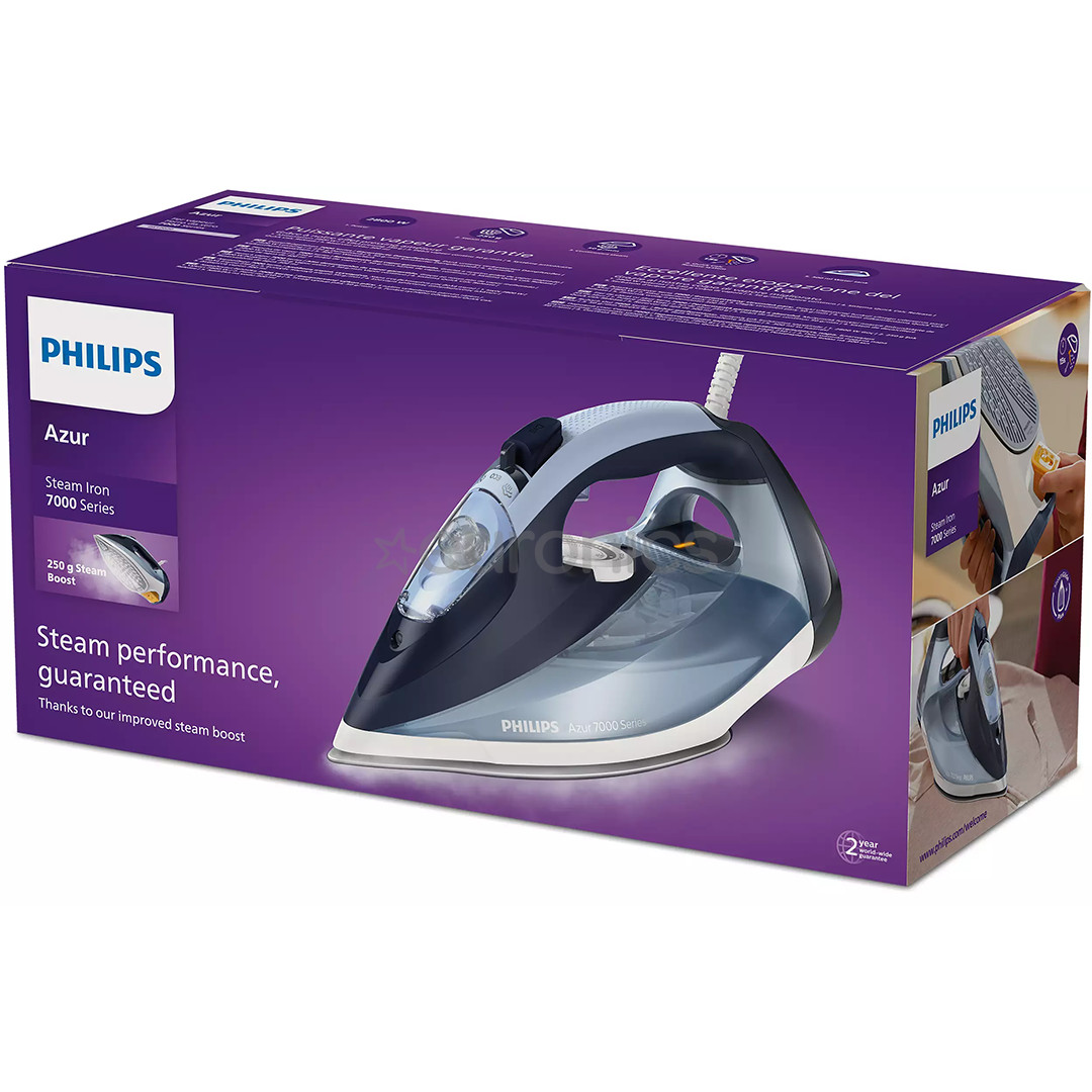 Philips Azur 7000 Series, 2800 Вт, голубой - Паровой утюг