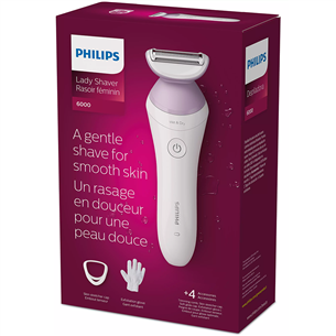 Philips Lady Shaver Series 6000, märg- ja kuivkasutus, valge/lilla - Juhtmevaba raseerija