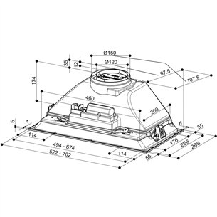 Faber INKA SMART HC X A52, 390 m³/h, roostevaba teras - Integreeritav õhupuhasti