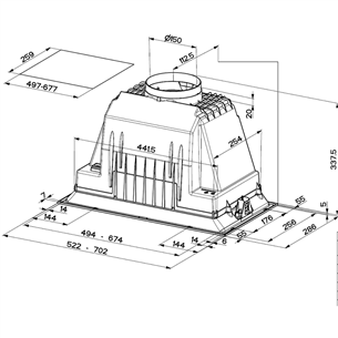 Faber INKA PLUS HCS X A52, 590 m³/h, roostevaba teras - Integreeritav õhupuhasti