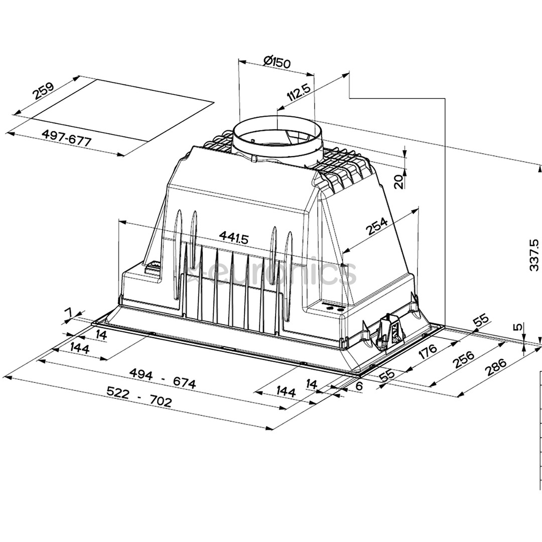 Faber INKA PLUS HCS X A52, 590 m³/h, roostevaba teras - Integreeritav õhupuhasti