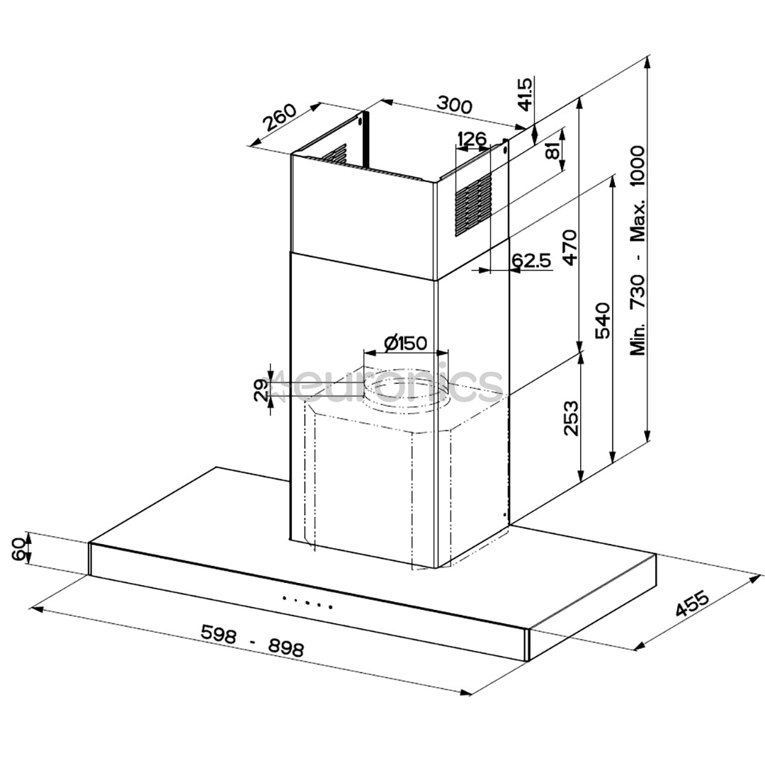 Faber STILO GLASS SMART A60, 710 m³/h, roostevaba teras - Õhupuhasti