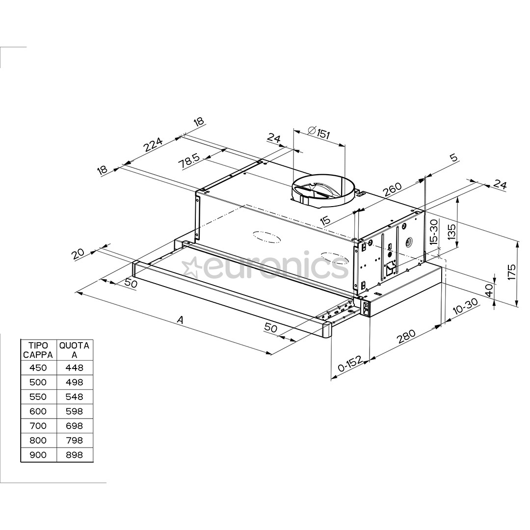 Faber FLEXA NG GLASS LUX BK A60, 420 m³/h, black - Built-in cooker hood