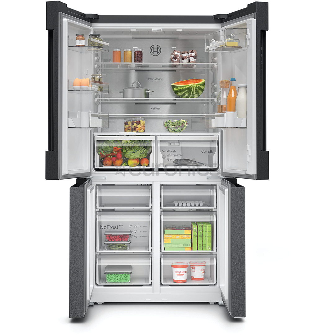 Bosch Seeria 4, No Frost, 605 L, 183 cm, must roostevaba teras - SBS-Külmik