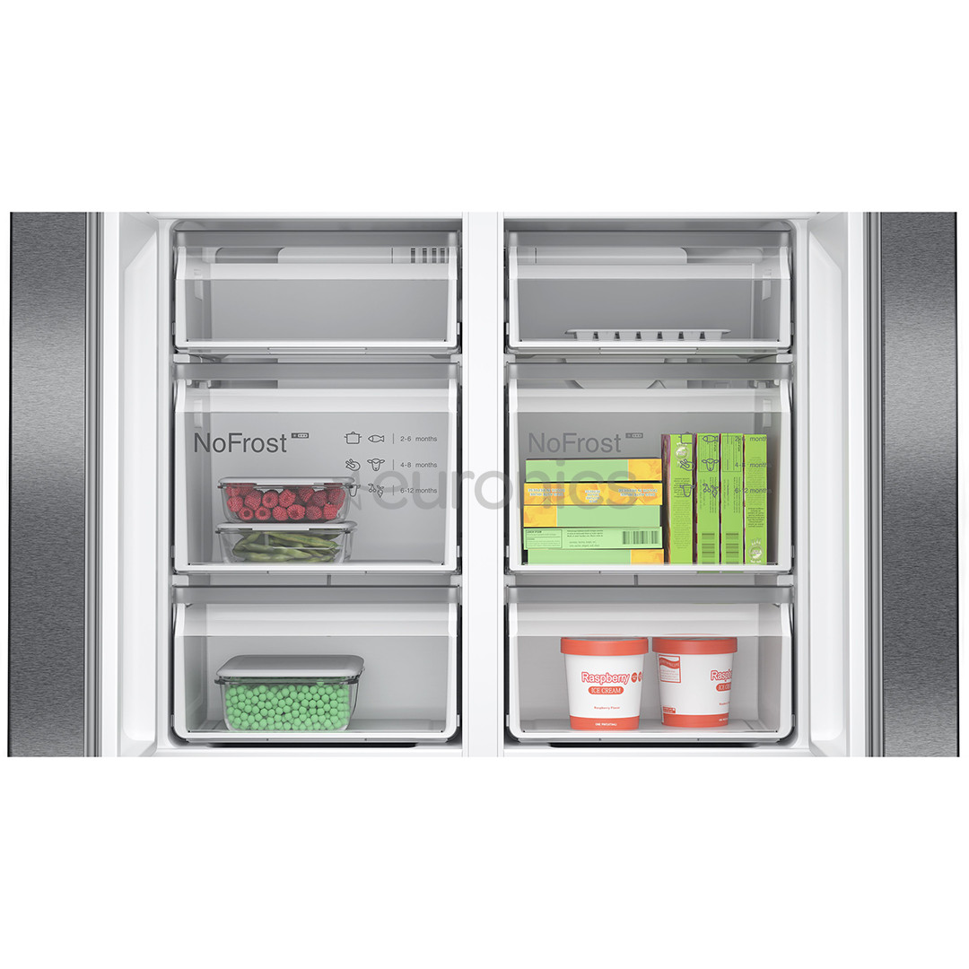 Bosch Seeria 4, No Frost, 605 L, 183 cm, must roostevaba teras - SBS-Külmik