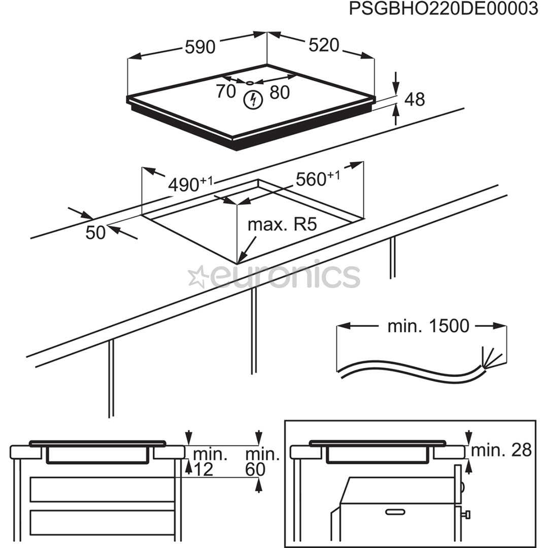 Electrolux 300 Basic, laius 59 cm, raamita, must - Integreeritav induktsioonplaat