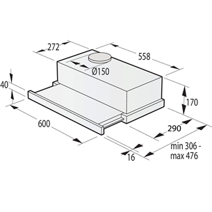 Hisense, laius 60 cm, 450 m³/h, must - Integreeritav õhupuhasti