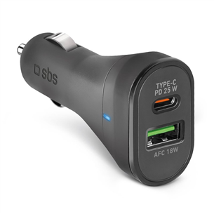 SBS, USB-A, USB-C, 25 Вт, черный - Автомобильное зарядное устройство