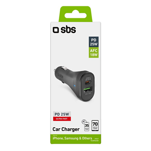 SBS, USB-A, USB-C, 25 W, black - Car charger