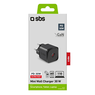 SBS Mini Wall Charger, USB-C, 30 Вт, черный - Адаптер питания