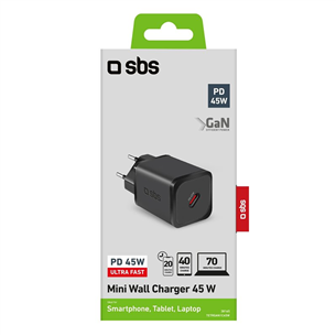 SBS Mini Wall Charger, USB-C, 45 Вт, черный - Адаптер питания