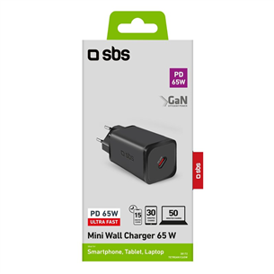 SBS Mini Wall Charger, USB-C, 65 Вт, черный - Адаптер питания