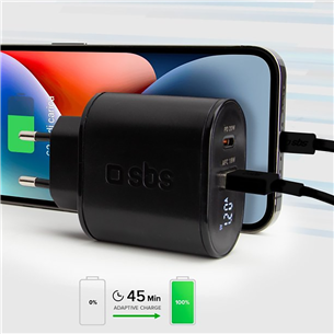 SBS, USB-A, USB-C, LCD, 20 W, must - Vooluadapter